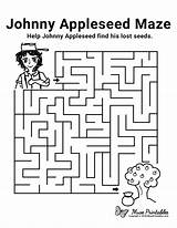 Appleseed Maze Johnny Mazes Printable Nature Museprintables Kids Activity Pdf Apple Coloring sketch template