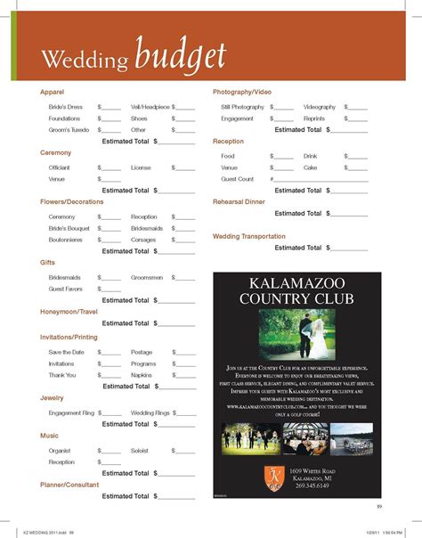 wedding budget worksheet  assist   planning