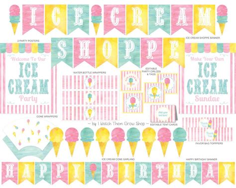 gorgeous set  ice cream party printables