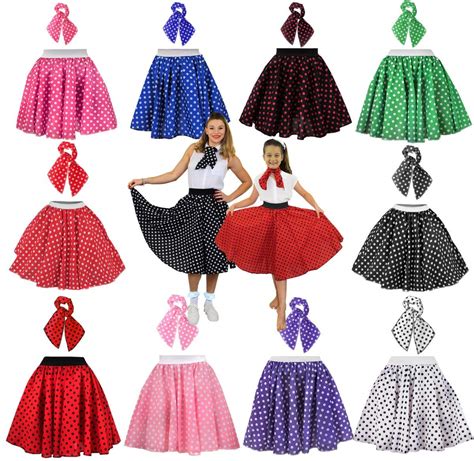 Girls Polka Dot Skirt 1950 S Fancy Dress Costume 26 Long Polka Dot