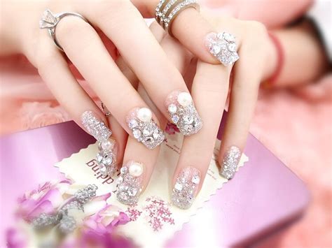 stks bruid nep nagels valse ongles volledige nails tip glitter strass nail art decoratie diy