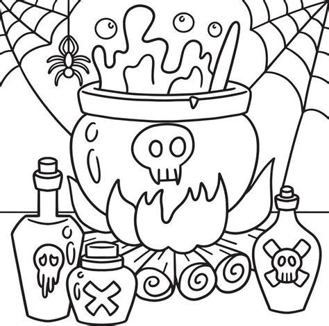witch cauldron halloween coloring page  kids  vector art