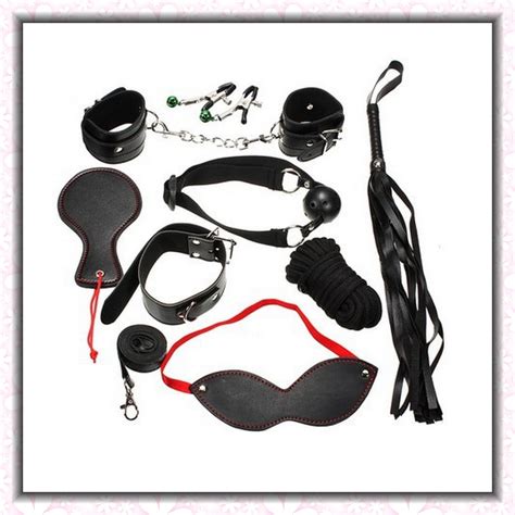 Leather Bondage Adult Game Set Collar Handcuff Gag Blindfold Rope