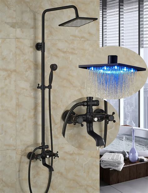 buy led square oil rubbed bronze shower head wall mount faucet set dual handles