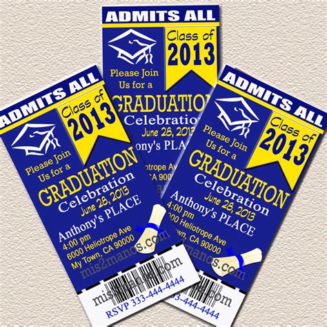 graduation ticket invites  school colors diy print  home