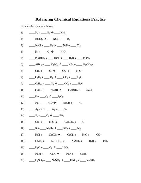 balancing chemical equations worksheet  chemistry worksheets