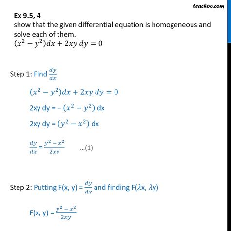 Ex 9 4 4 Show Homogeneous X2 Y2 Dx 2xy Dy 0 Solving Homo