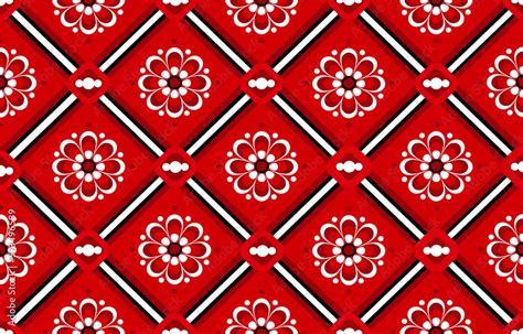 Slavic Floral Ethnic Seamless Pattern With Red Background Traditional