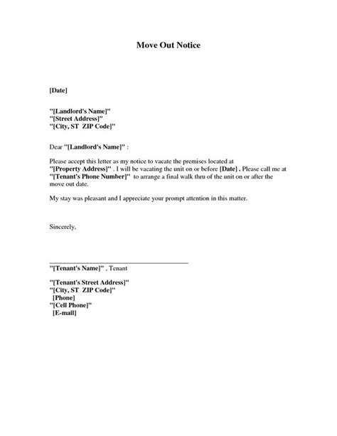 letter  tenant move  notice sample letters
