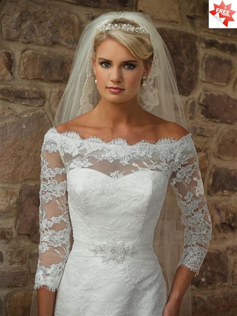 Alencon Lace A Line Bridal Gown Custom Off Shoulder Ivory White Lace