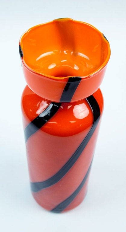 Dramatic Mid Century Modern Murano Glass Vase Orange Deep
