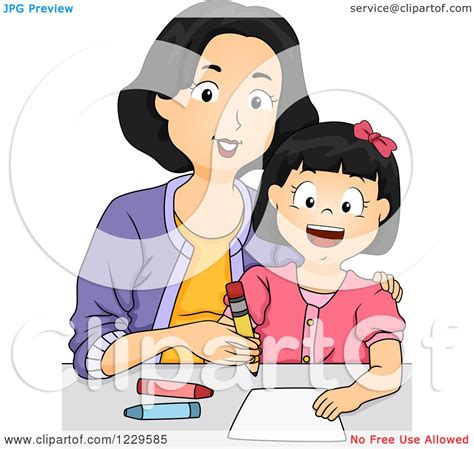 clipart of a mom teaching her daughter writing royalty