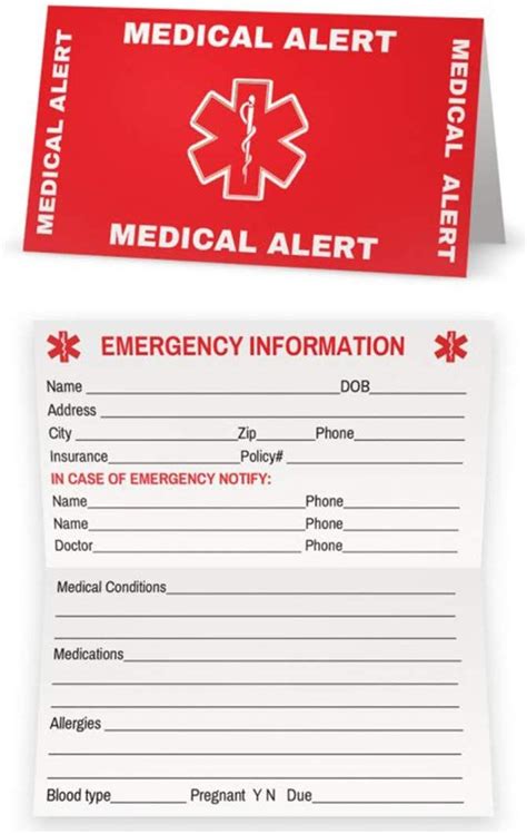 red medical condition  emergency contact id wallet card folding