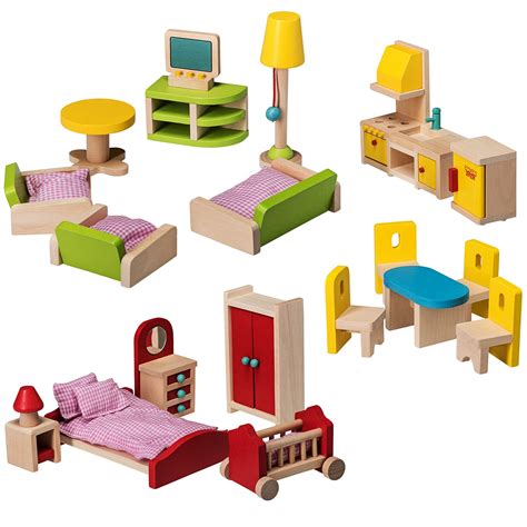 wooden dollhouse furniture kids set  piece kit living