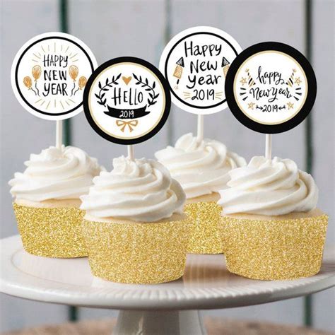 printable  year  eve party cupcake toppers gold glitter cupcake