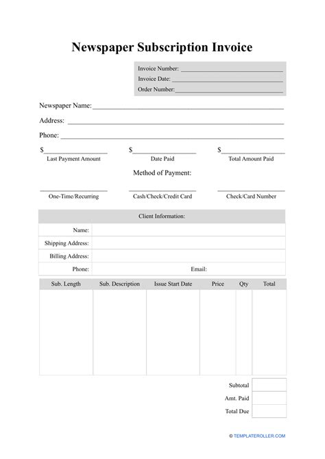 newspaper subscription invoice template fill  sign