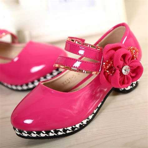fashion kids leather shoes spring summer style  colors  flower dress shoes high heels