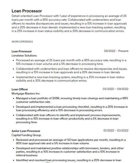 loan processor resume examples  guidance