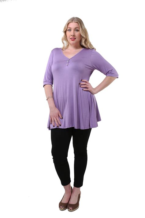 24seven Comfort Apparel Womens Plus Size Henley Tunic Top