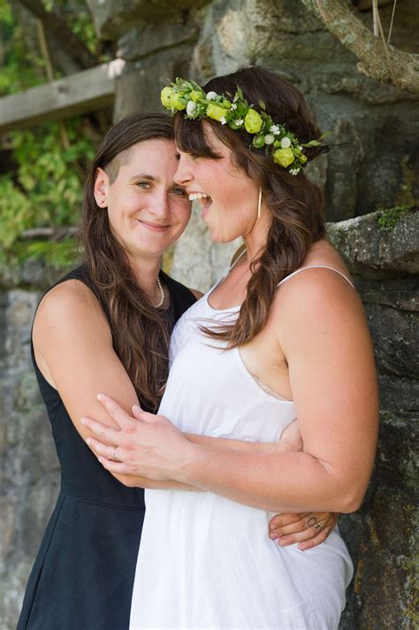Lesbian Wedding With Summer Garden And Creative Floral Bouquets