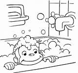 Curious Coloring George Pages Bathing Printable Kids Monkey Colouring Bathroom Bath Sheets Halloween Drawing Print Library 4kids Taking Take Shower sketch template