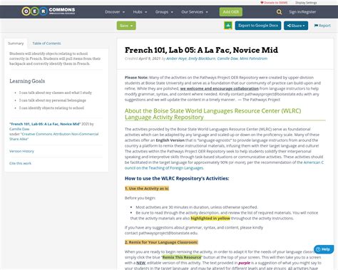 French 101 Lab 05 A La Fac Novice Mid Oer Commons