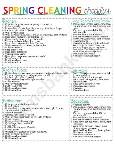 cleaning checklist template printable