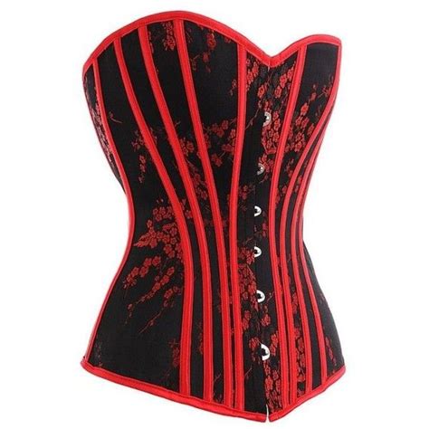 black red cherry blossom brocade corset top  price corset tops    polyvore
