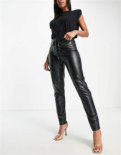 femme luxe leather  skinny trousers  lace   black asos