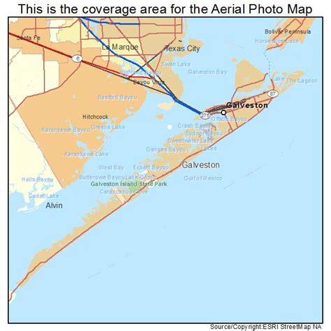 aerial photography map  galveston tx texas