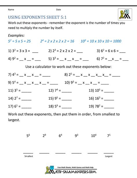 math worksheets  grade exponents  parentheses