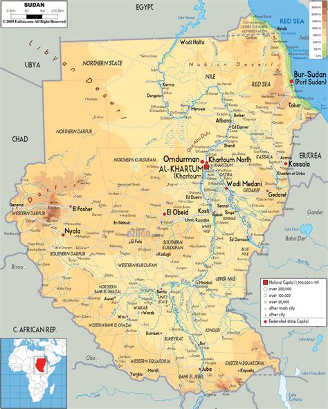 physical map  sudan ezilon maps