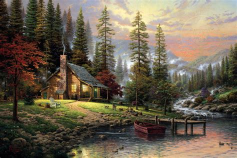 country cabin lodge paintings thomas kinkade carmel monterey