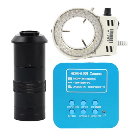 mp  p hdmi usb video microscope camera  zoom  mount lens  led ring light  lab