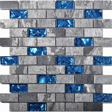Teal Blue Glass Backsplash Tiles Gray Marble 1 X 2