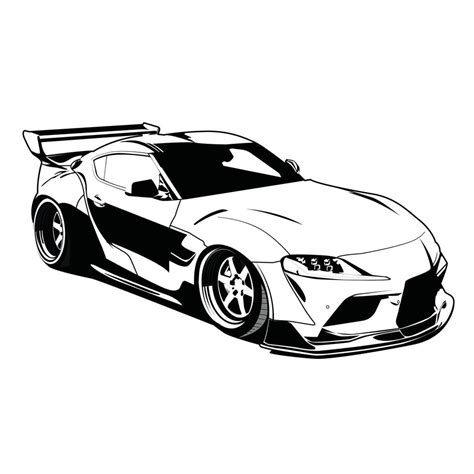 toyota supra black  white car illustratioin  vector art