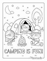 Coloring Pages Summer Camping Easy Kids Night Children Adults sketch template