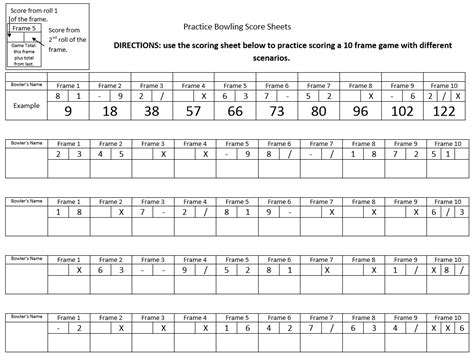 sample bowling score sheet templates printable samples