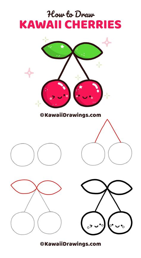 draw kawaii cherries easy   draw  kids doodle