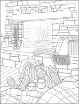 Coloring Pages Warm Happy Stamping Cozy Adult Colouring Craftgossip Printable Fireplace Dover Publications Book Adults Hygge Sheets Para Dibujos Color sketch template