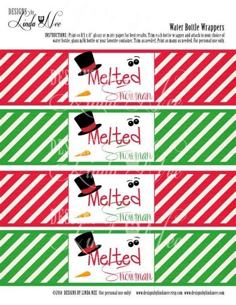 printable melted snowman water bottle labels  google search