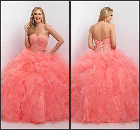 Coral Pink Tulle Quinceanera Dresses Blush 2016 Ball Gown