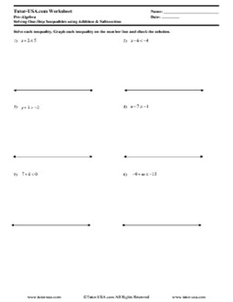 worksheet solve inequalities  addition subtraction pre