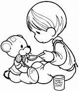 Precious Moments Coloring Pages Boy Bear Boys Feeding Teddy Awesome Pretty Girls sketch template