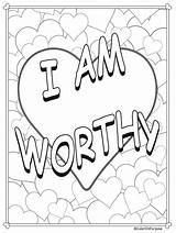 Coloring Pages Positive Worthy Am Printable Colouring Core Beliefs Affirmations Adult Quote Coping Skills Heart Etsy Life sketch template