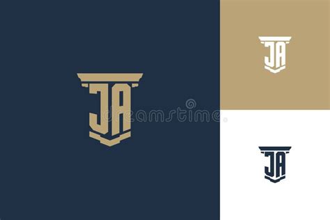 ja monogram initials logo design  pillar icon attorney law logo design stock vector