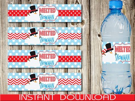 printable melted snowman water bottle label christmas water etsy