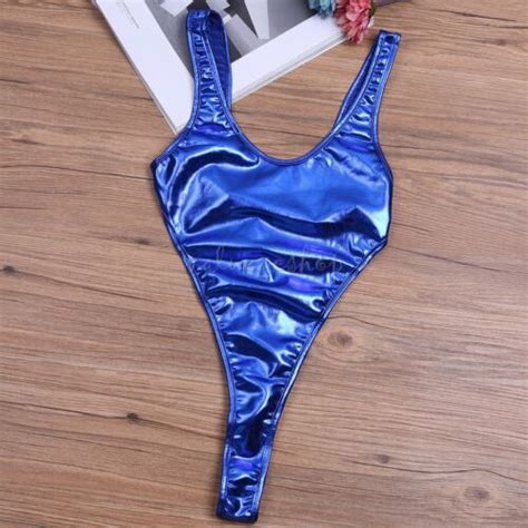 women one piece bodysuit metallic backless bikini thong swimsuit