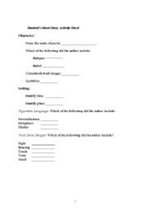 english worksheets short story activity sheet