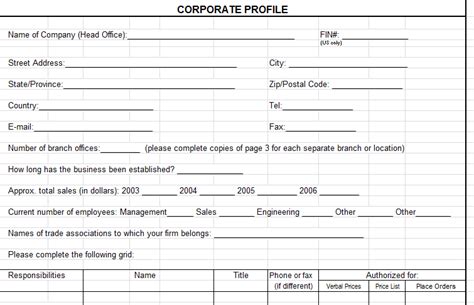 corporate profile template microsoft excel  templatestaff